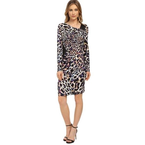 Catherine Malandrino Colorful Cheetah Print Body Con Long Sleeve Dress Size 14 - Picture 10 of 10